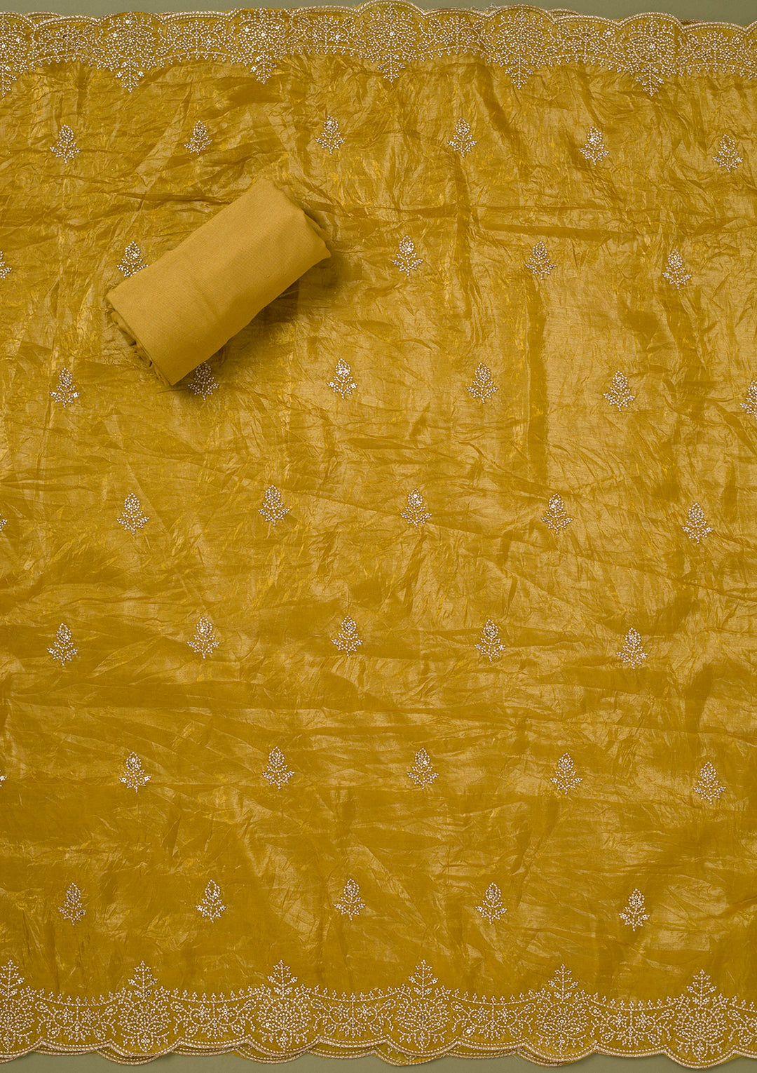 Mustard Threadwork Tissue Unstitched Salwar Suit