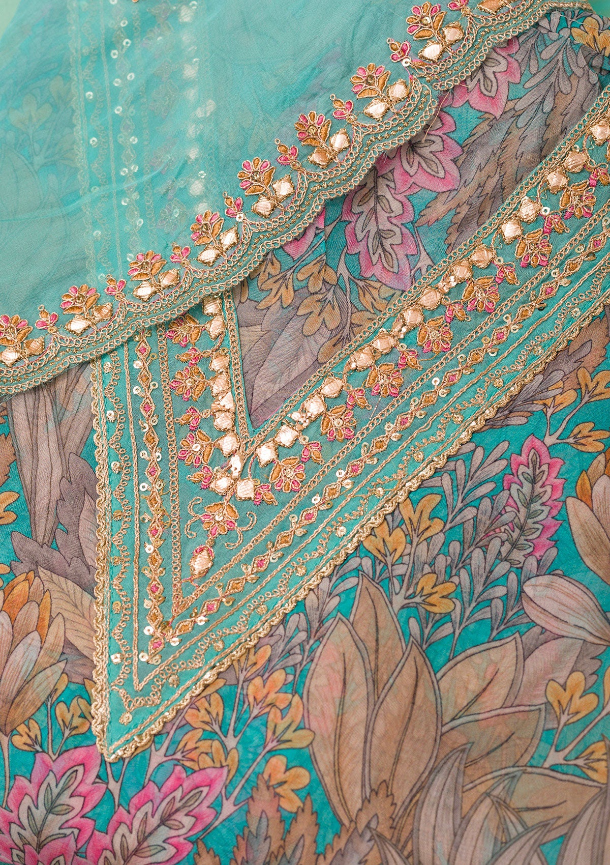 Sky Blue Printed Georgette Unstitched Salwar Suit