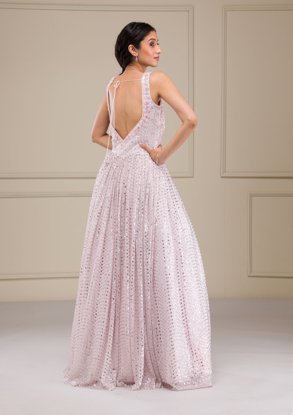 Baby Pink Cutdana Net Gown