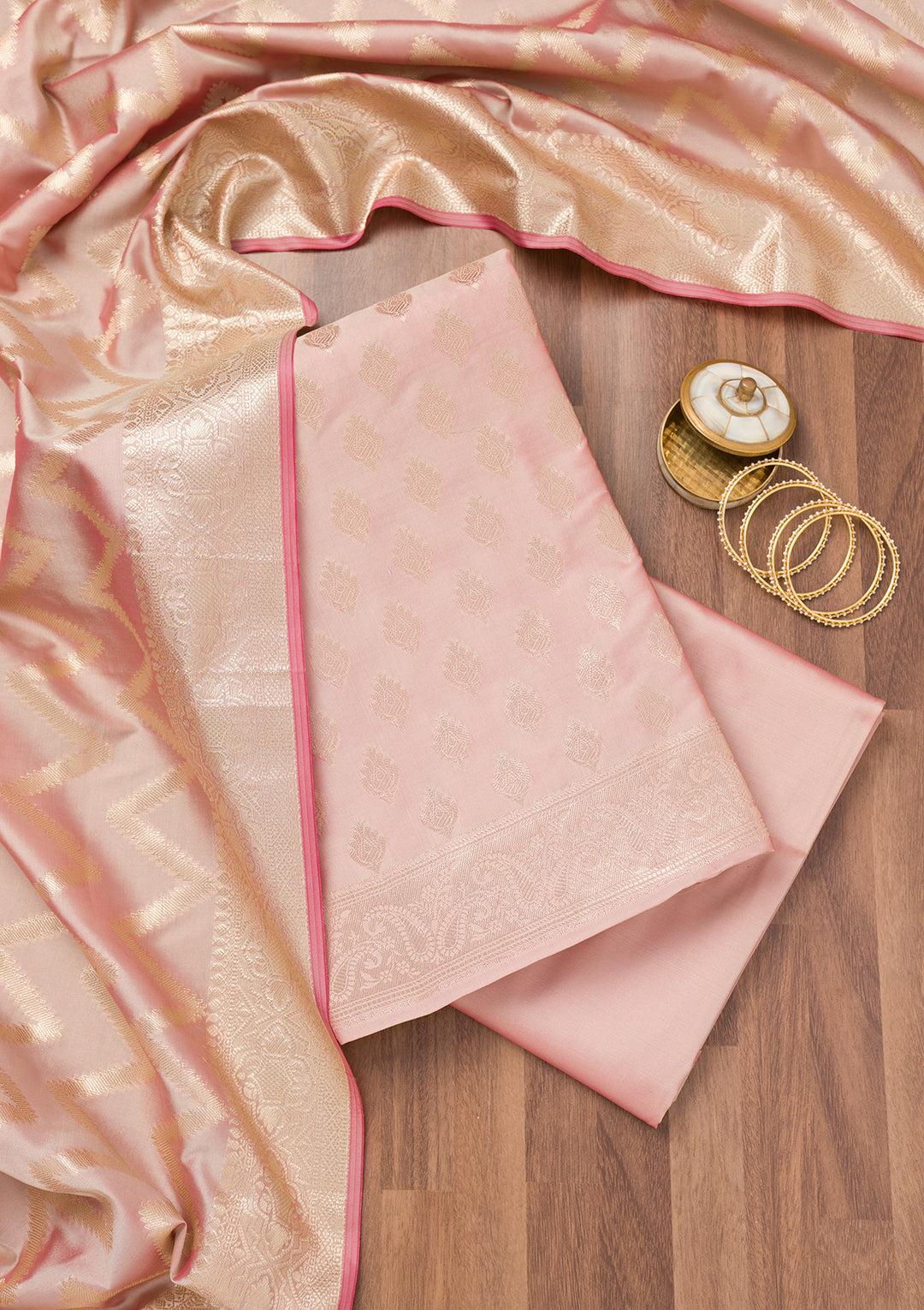 Baby Pink Zariwork Banarasi Unstitched Salwar Suit