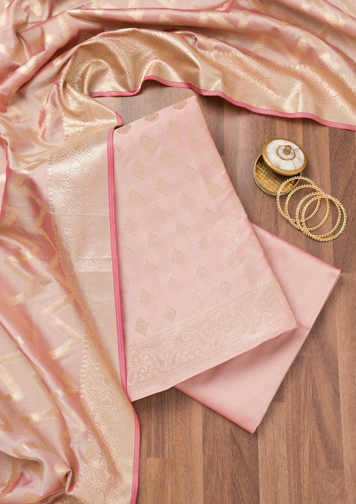 Baby Pink Zariwork Banarasi Unstitched Salwar Suit