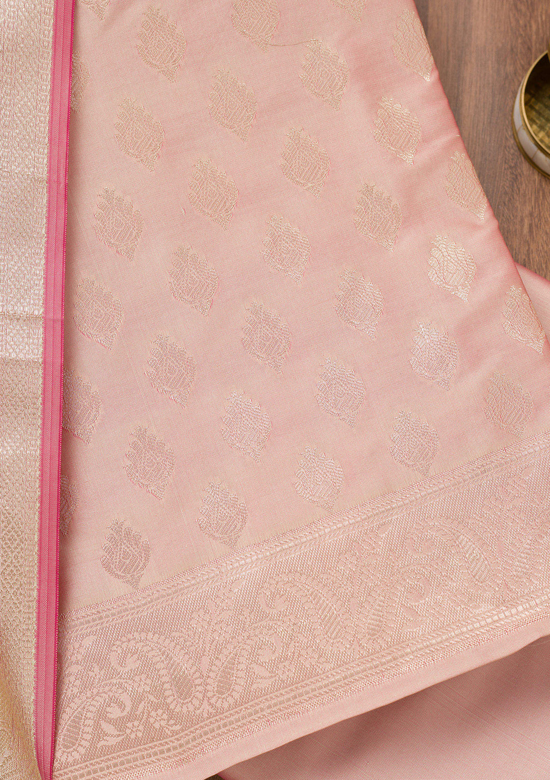 Baby Pink Zariwork Banarasi Unstitched Salwar Suit