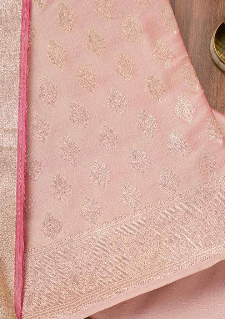 Baby Pink Zariwork Banarasi Unstitched Salwar Suit