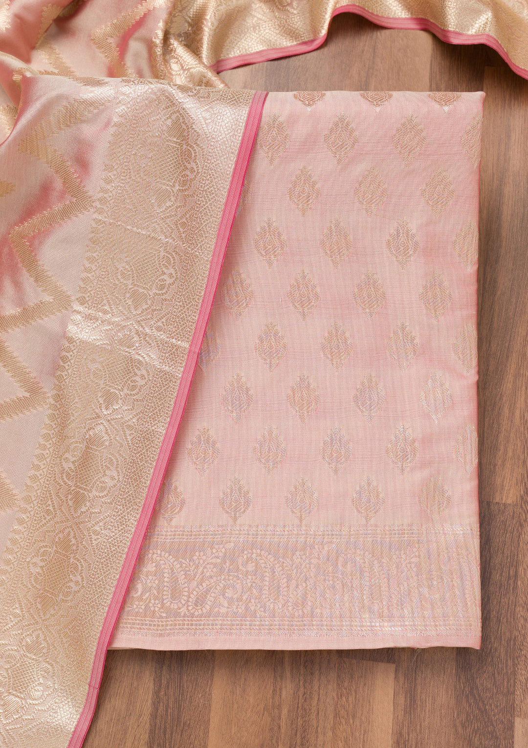 Baby Pink Zariwork Banarasi Unstitched Salwar Suit