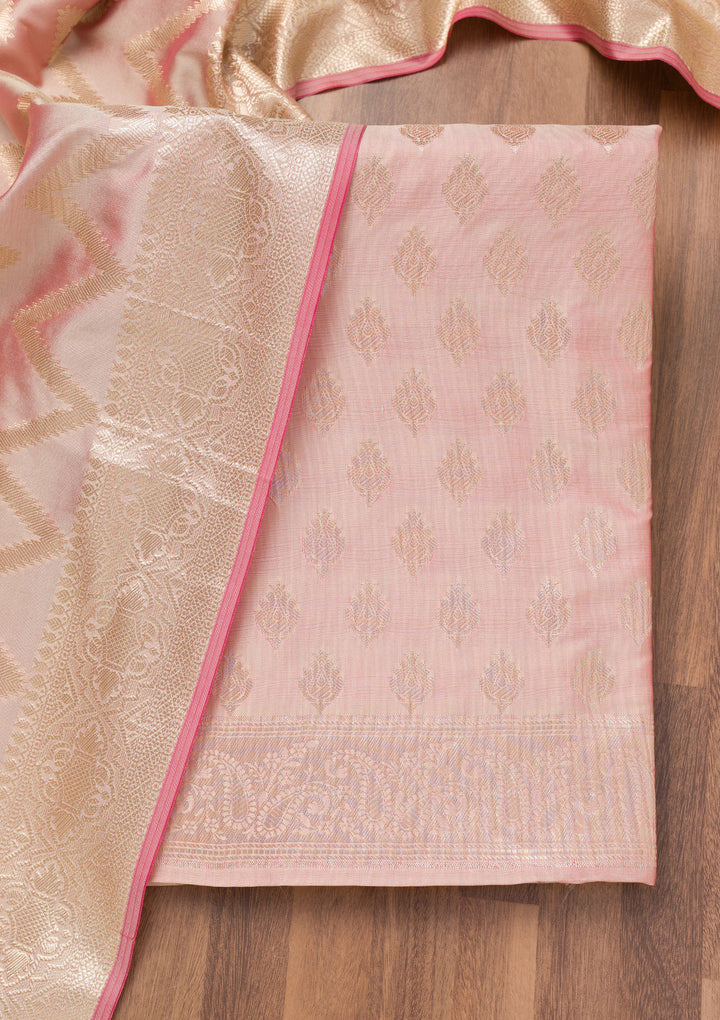 Baby Pink Zariwork Banarasi Unstitched Salwar Suit