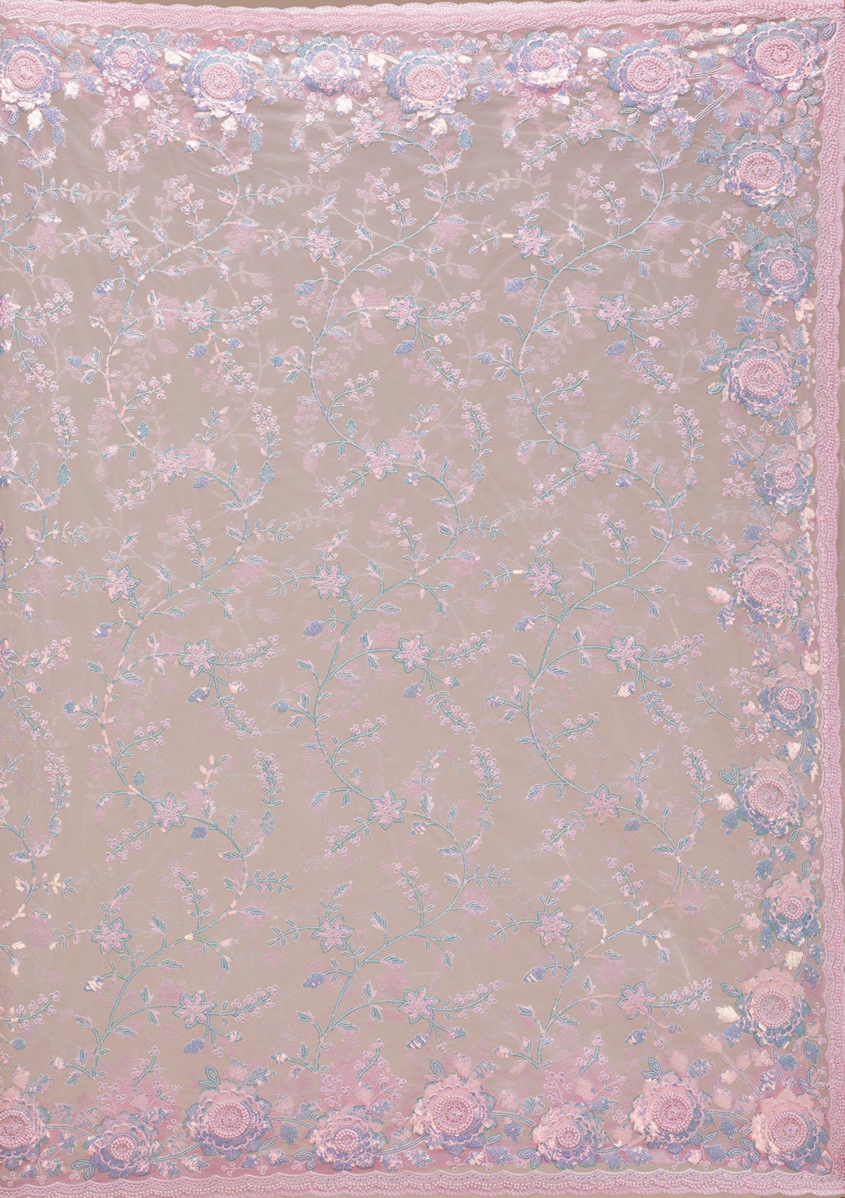 Baby Pink Sequins Tissue Saree