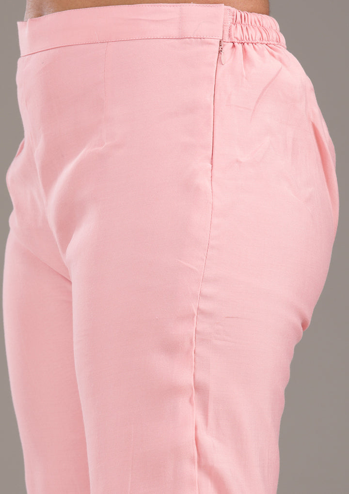 Baby Pink Threadwork Art Silk Readymade Salwar Suit