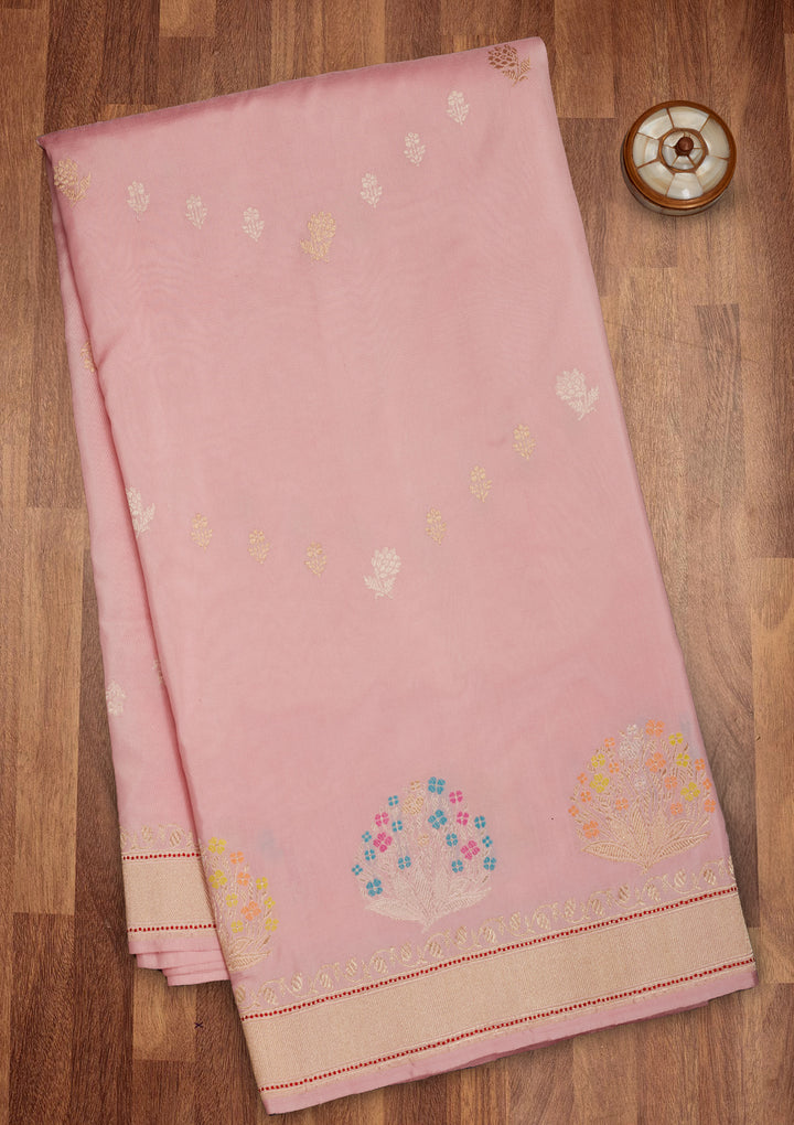 Baby Pink Zariwork Pure Silk Saree