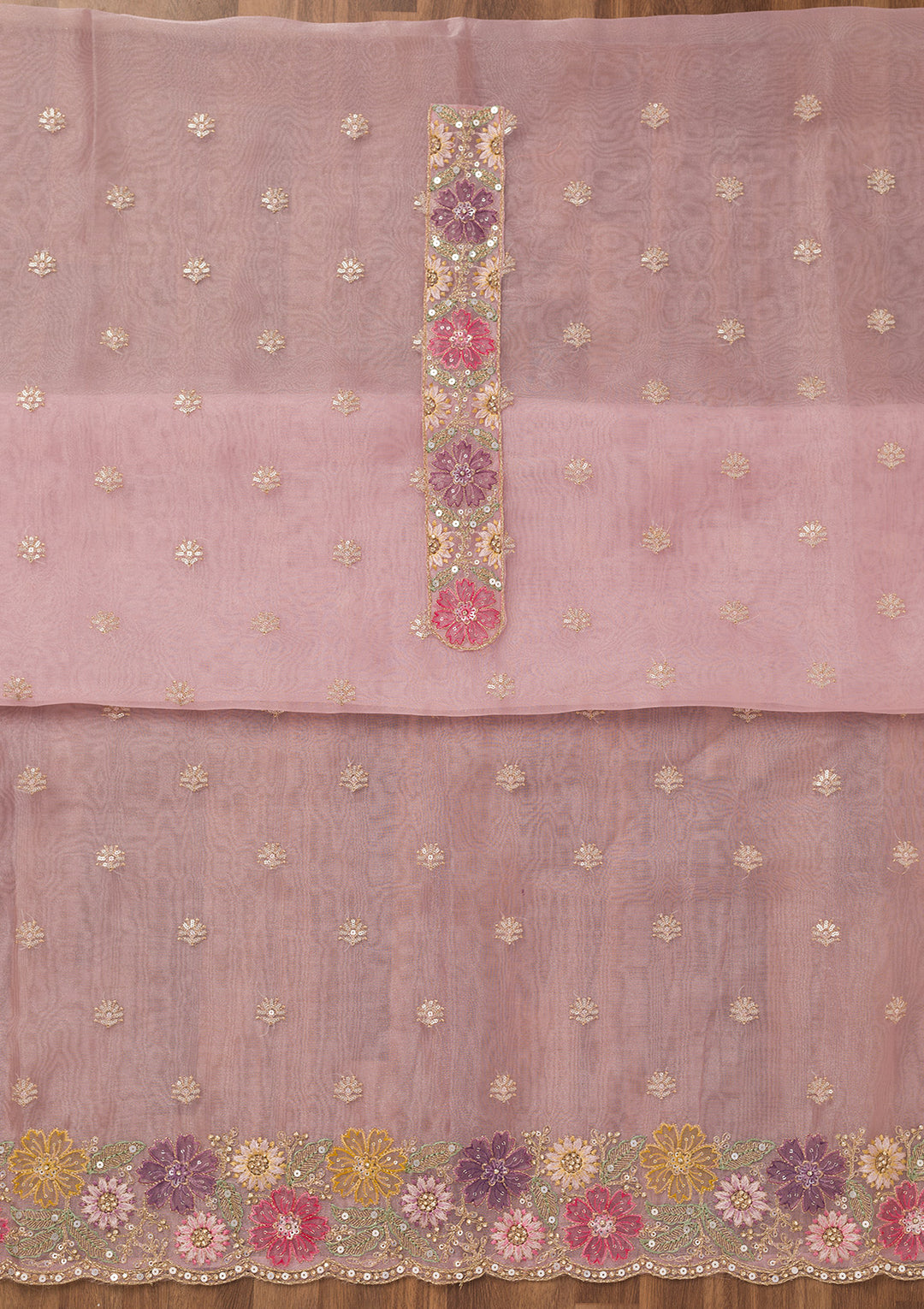 Baby Pink Zariwork Semi Crepe Unstitched Salwar Suit