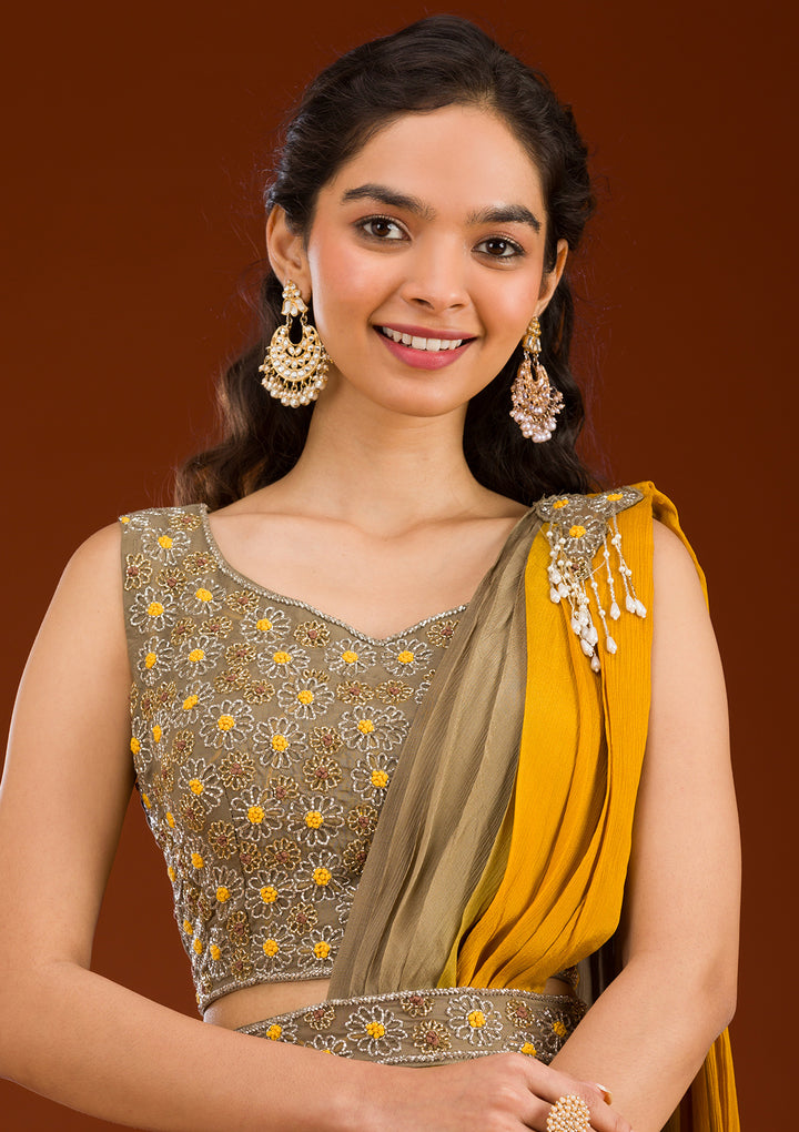 Beige Cutdana Georgette Readymade Saree