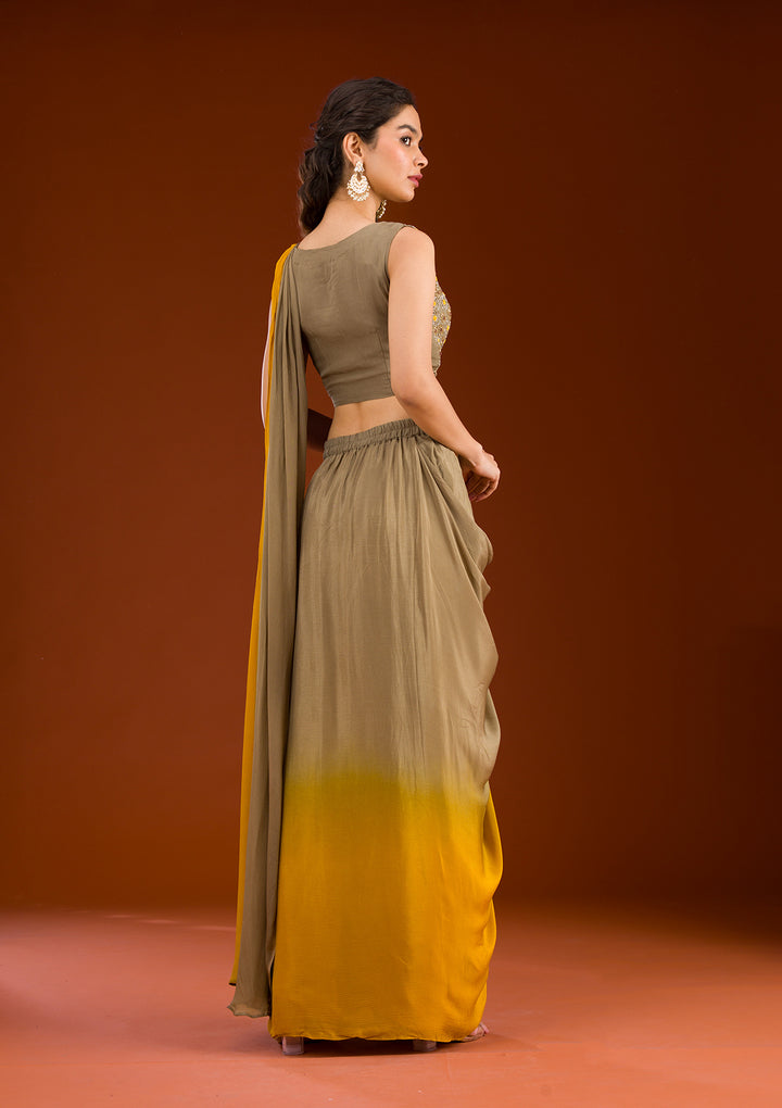 Beige Cutdana Georgette Readymade Saree