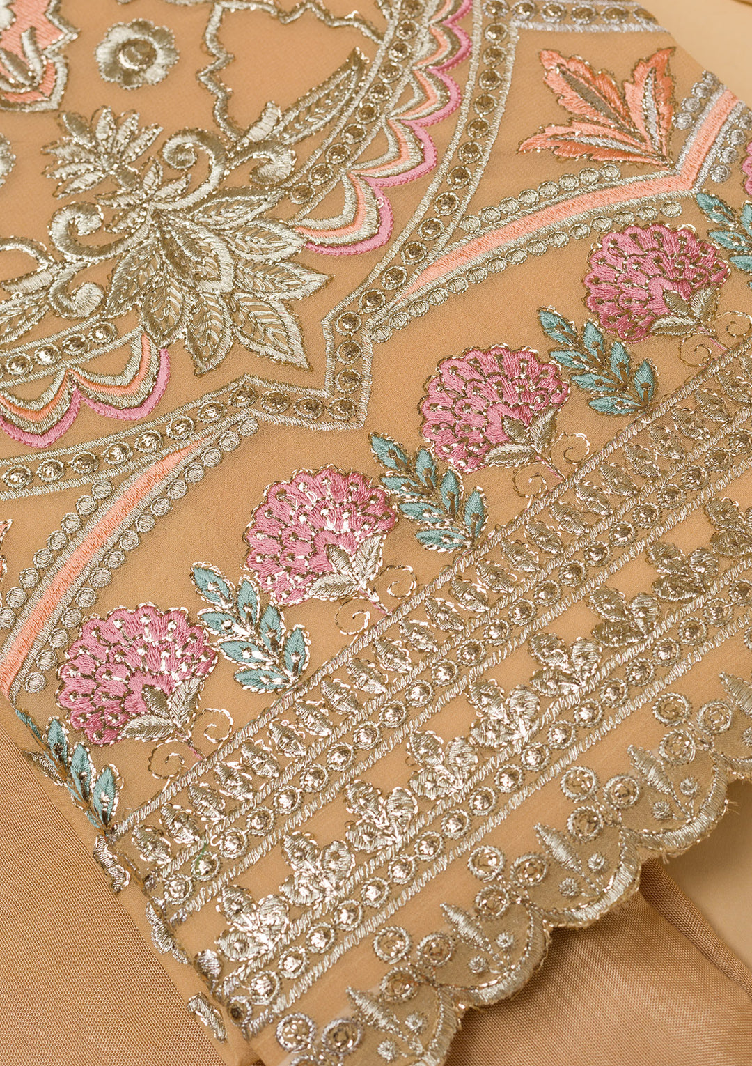 Beige Print Tissue Unstitched Salwar Suit