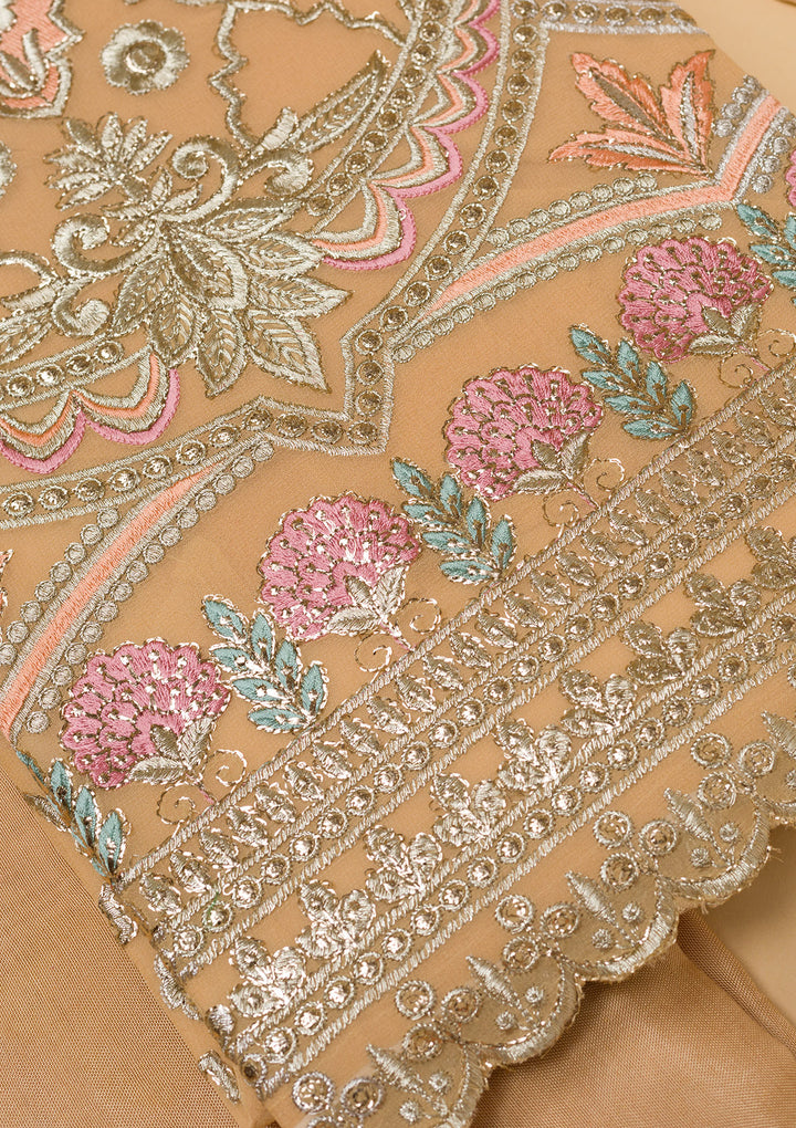 Beige Print Tissue Unstitched Salwar Suit