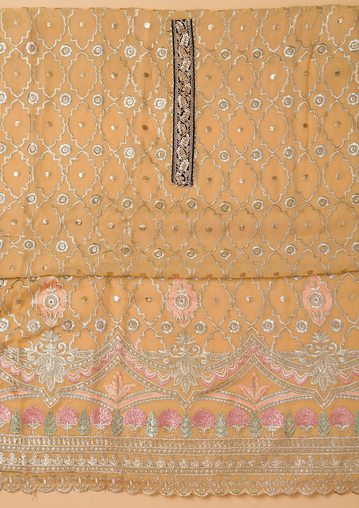 Beige Print Tissue Unstitched Salwar Suit