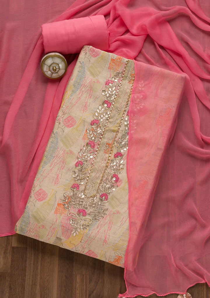 Beige Printed Georgette Unstitched Salwar Suit