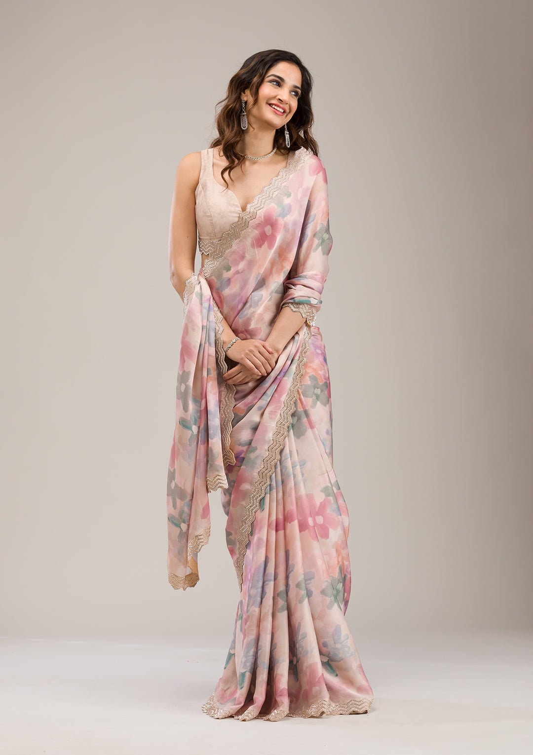 Beige Stonework Georgette Saree