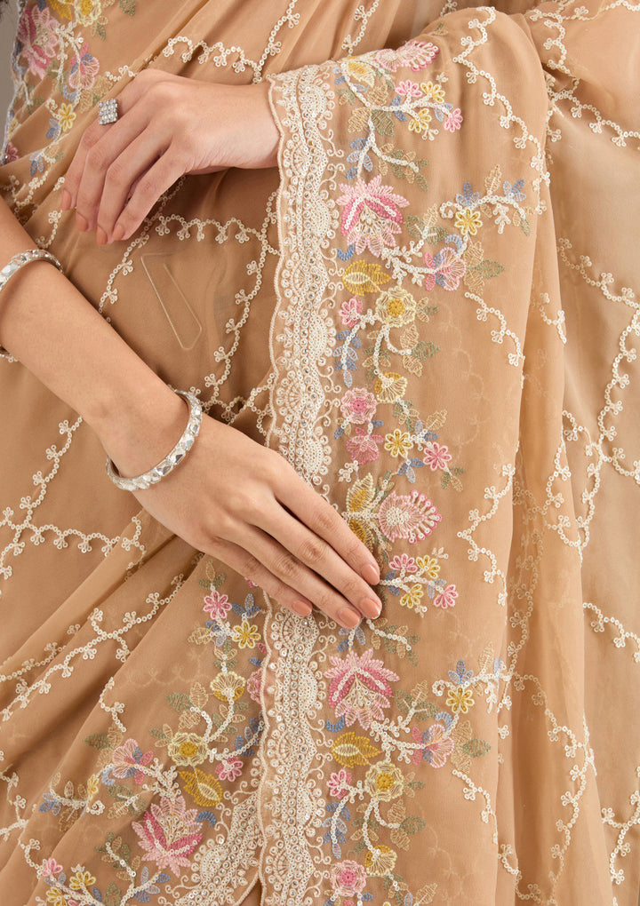Beige Stonework Tissue Saree