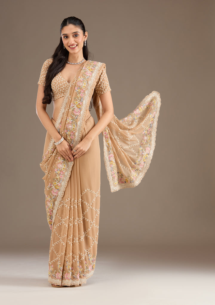 Beige Stonework Tissue Saree