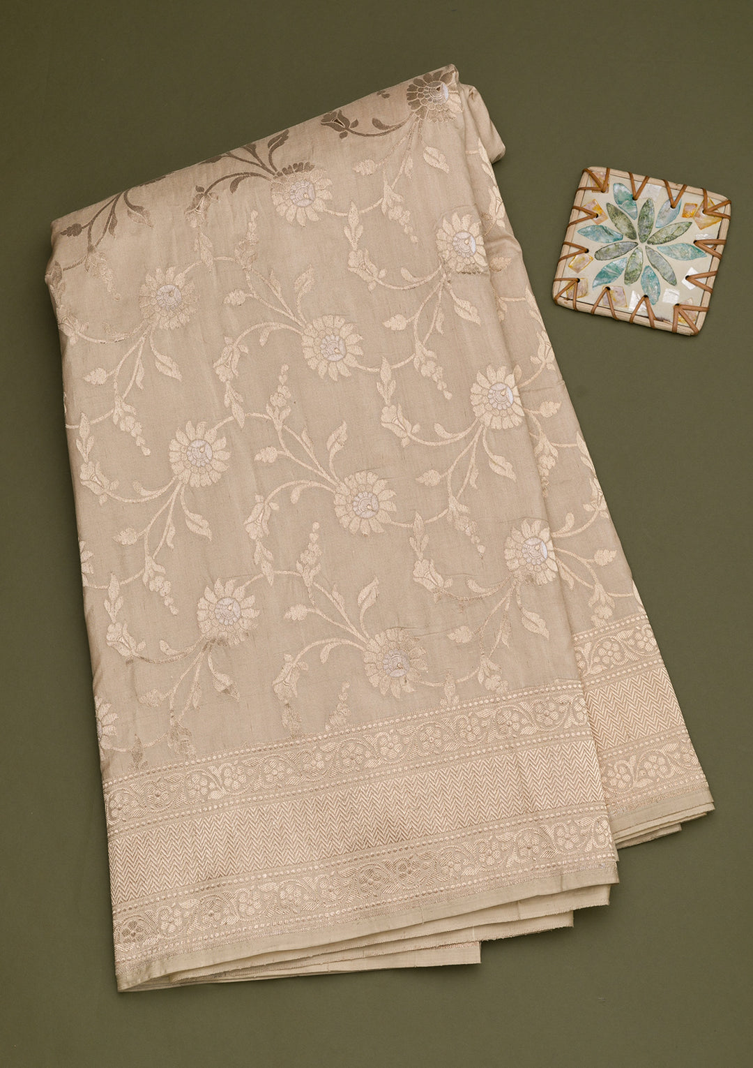 Biege Zariwork Banarasi Pure Silk Saree