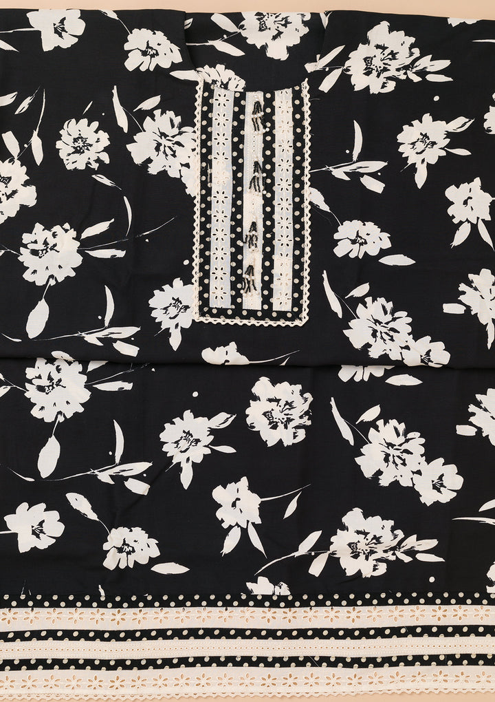 Black Printed Cotton Unstitched Salwar Suit