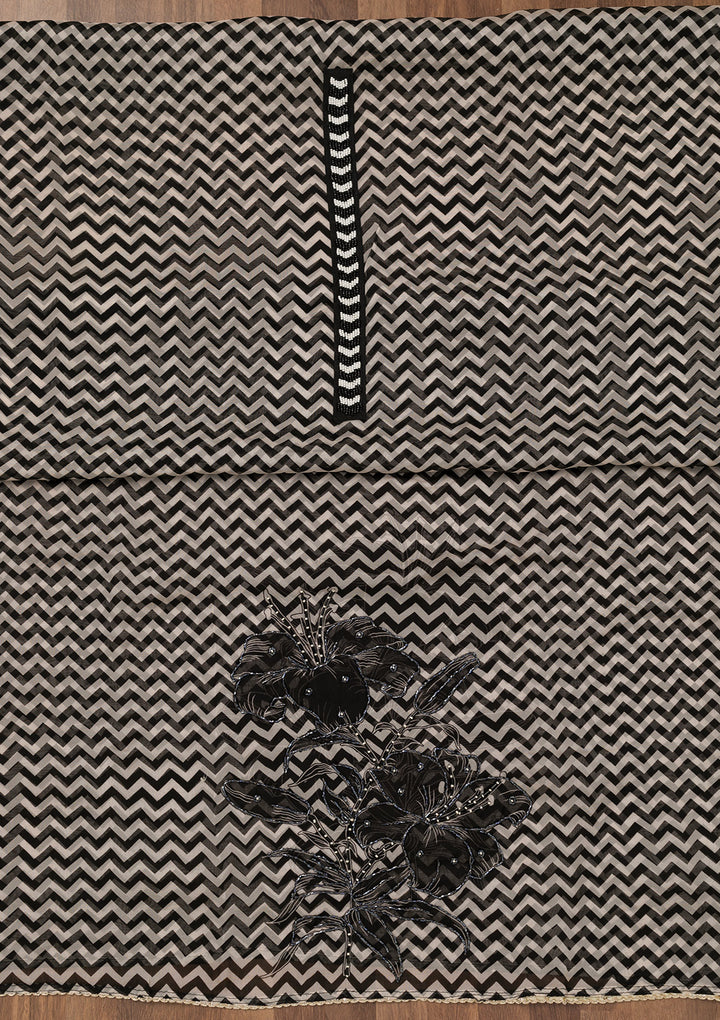 Black Printed Semi Crepe Unstitched Salwar Suit