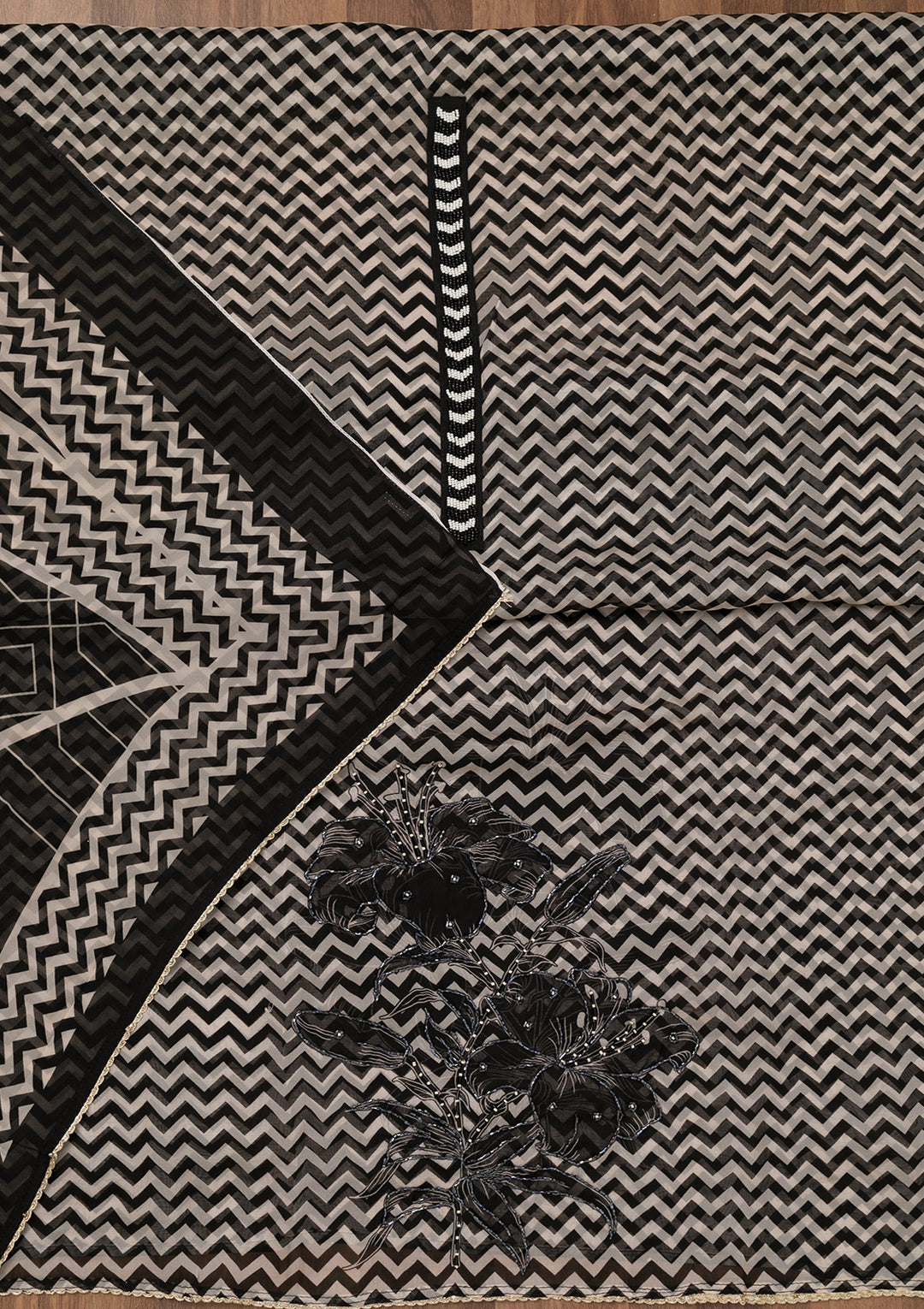 Black Printed Semi Crepe Unstitched Salwar Suit