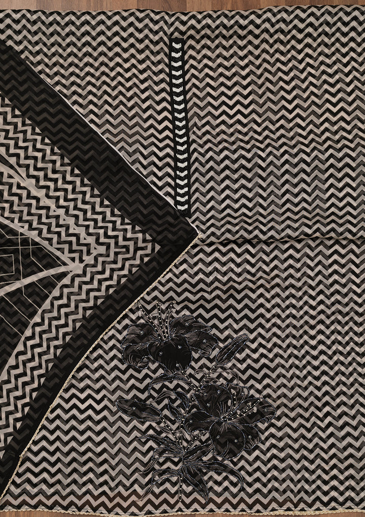 Black Printed Semi Crepe Unstitched Salwar Suit