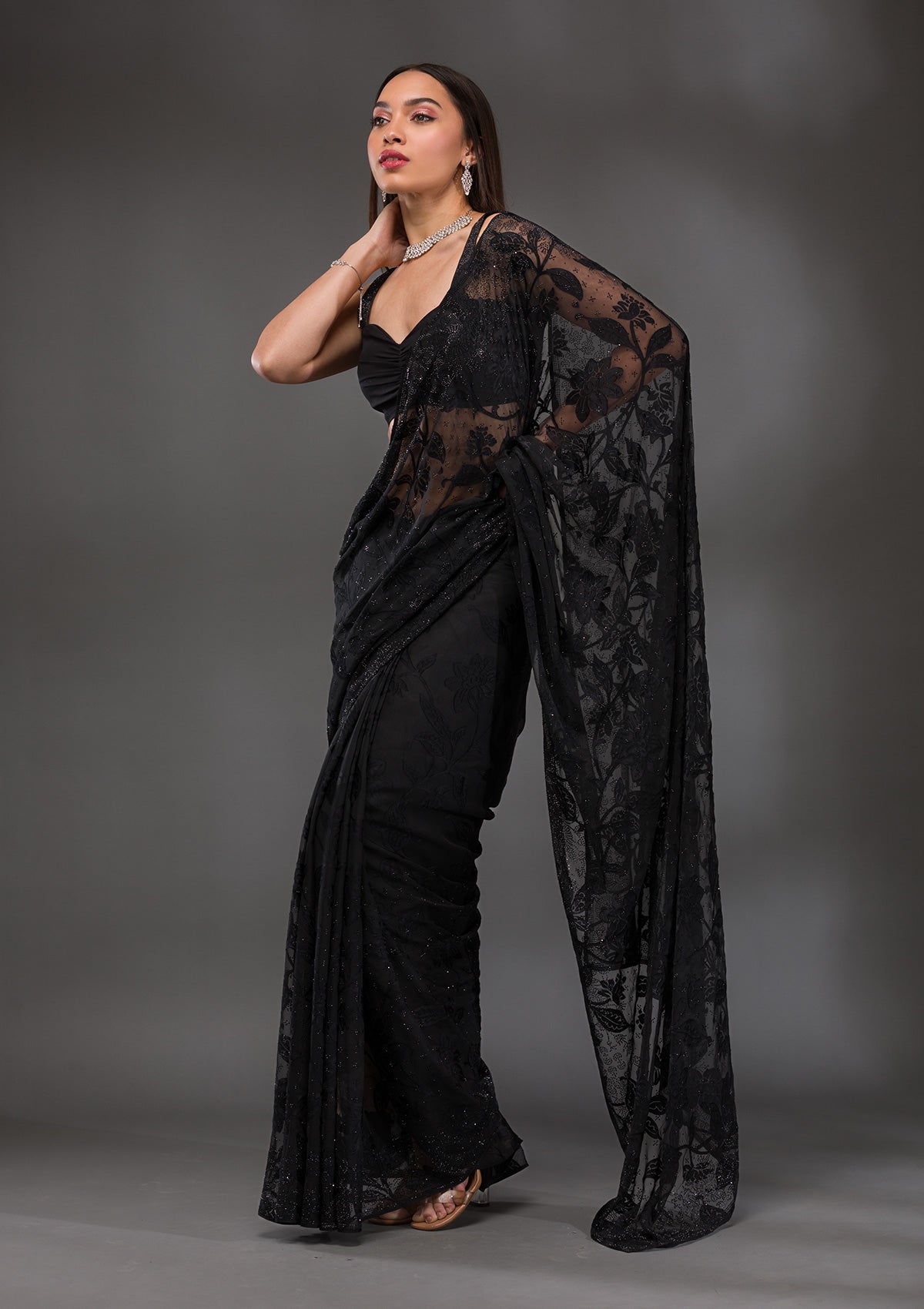 Black stone work shop saree