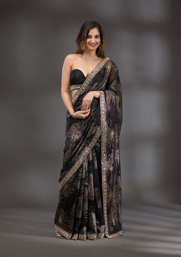 Black Stonework Shimmer Saree