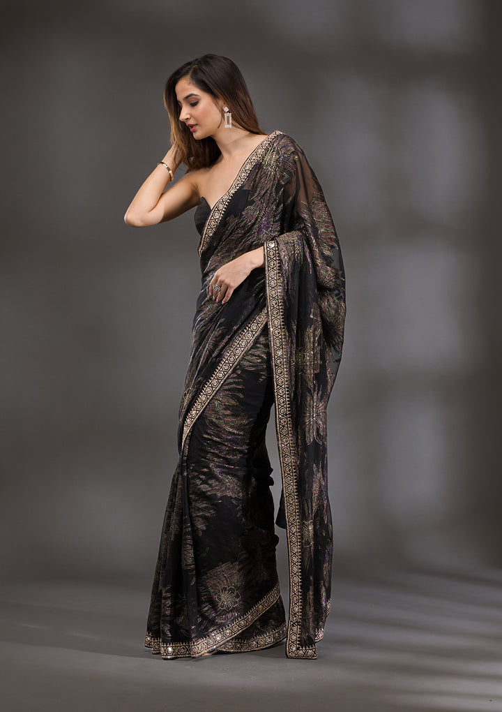 Black Stonework Shimmer Saree
