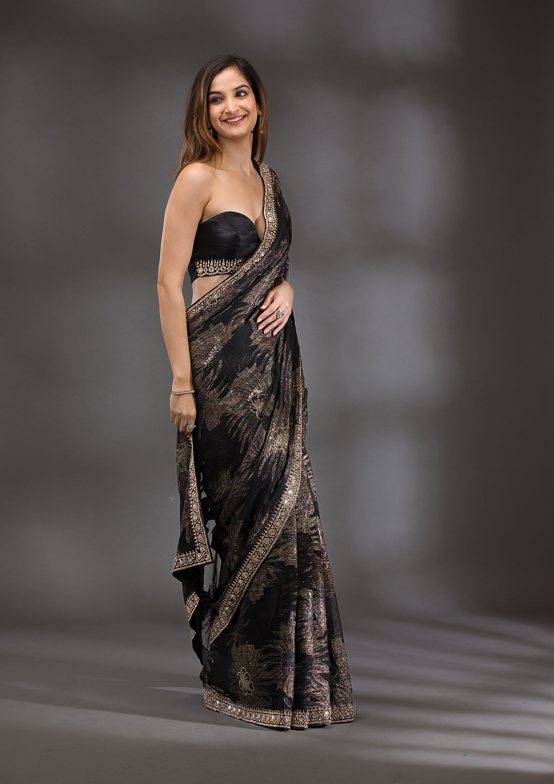 Black Stonework Shimmer Saree
