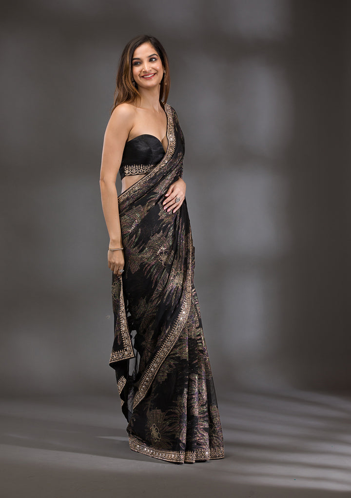 Black Stonework Shimmer Saree