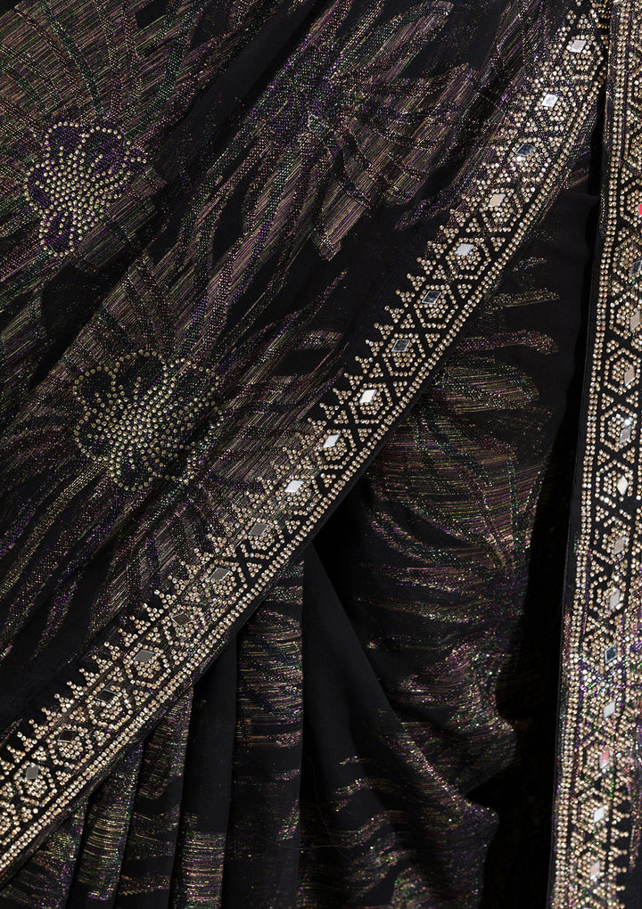 Black Stonework Shimmer Saree