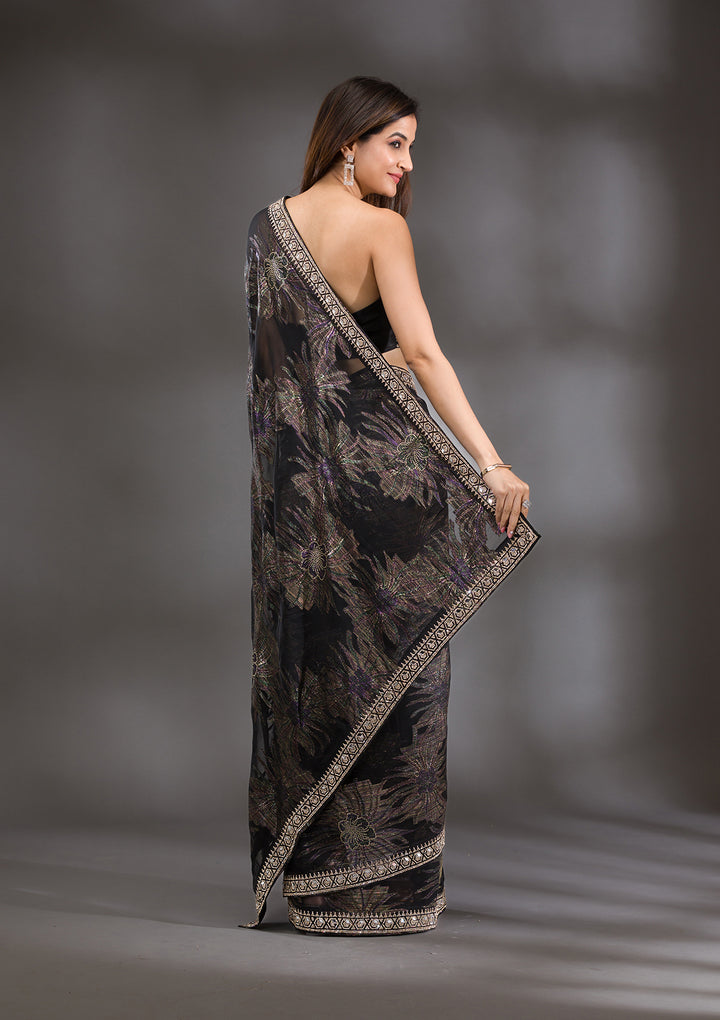 Black Stonework Shimmer Saree