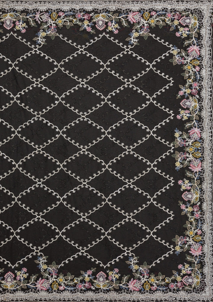 Black Stonework Tissue Saree