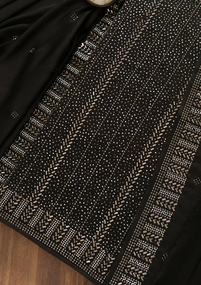 Black Swarovski Semi Crepe Unstitched Salwar Suit