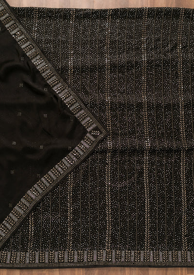 Black Swarovski Semi Crepe Unstitched Salwar Suit