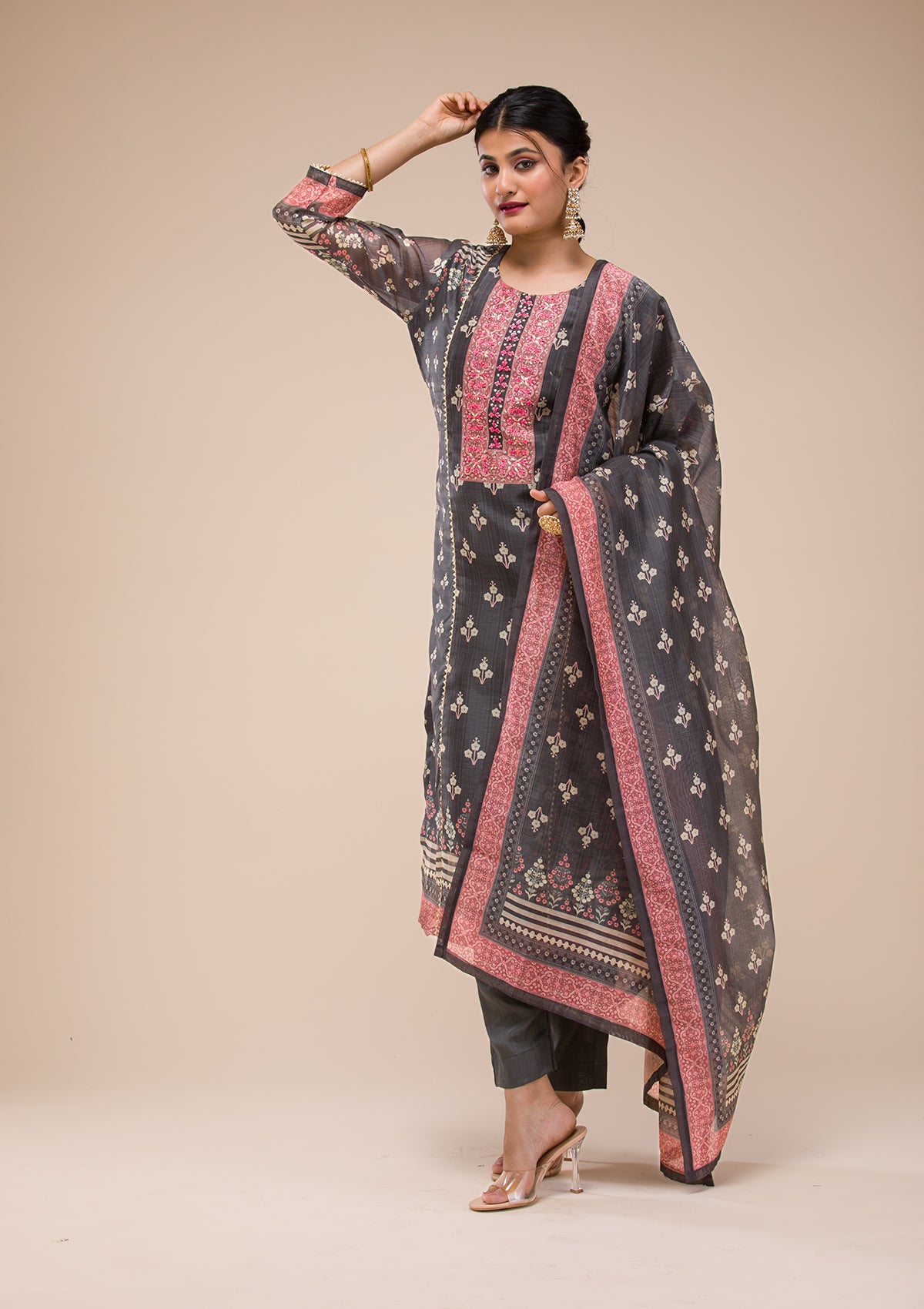 Black Threadwork Chanderi Readymade Salwar Suit