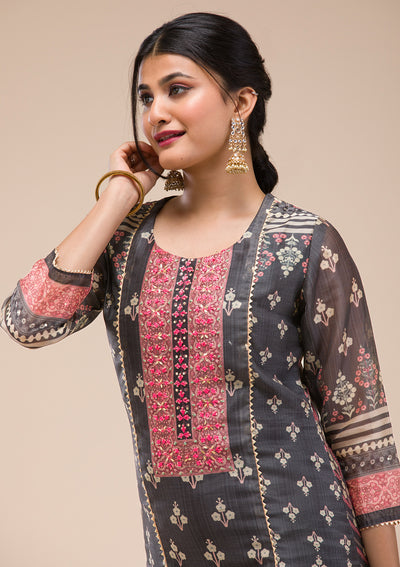 Black Threadwork Chanderi Readymade Salwar Suit