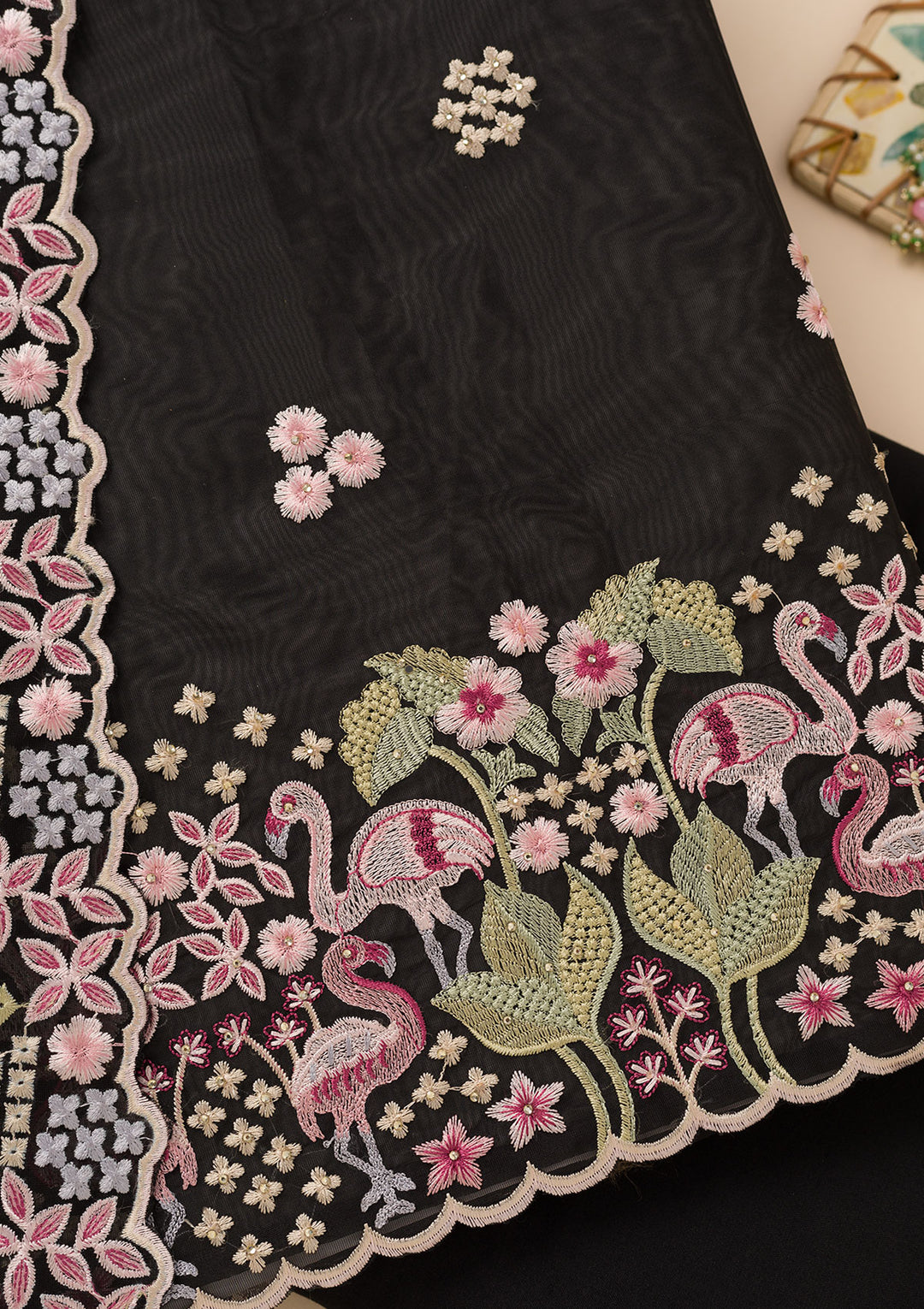Black Threadwork Tissue Unstitched Salwar Suit