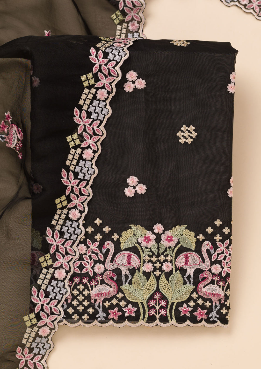 Black Threadwork Tissue Unstitched Salwar Suit