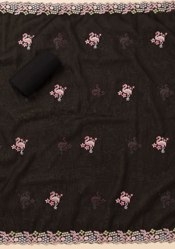 Black Threadwork Tissue Unstitched Salwar Suit