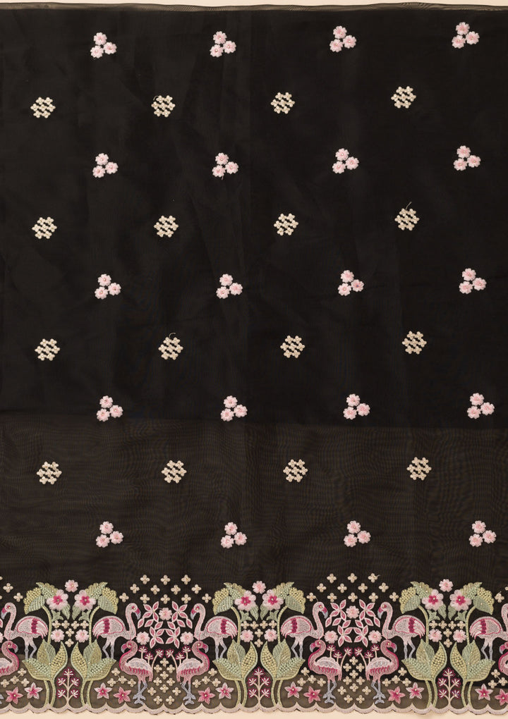 Black Threadwork Tissue Unstitched Salwar Suit