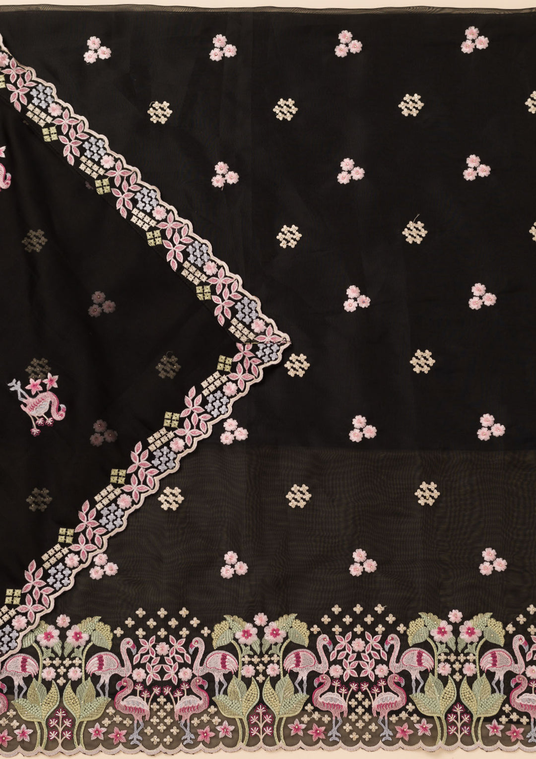 Black Threadwork Tissue Unstitched Salwar Suit