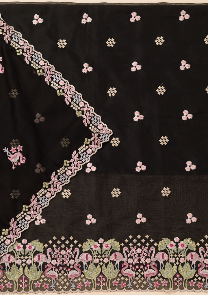 Black Threadwork Tissue Unstitched Salwar Suit