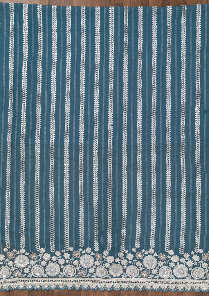 Blue Threadwork Tissue Unstitched Salwar Suit