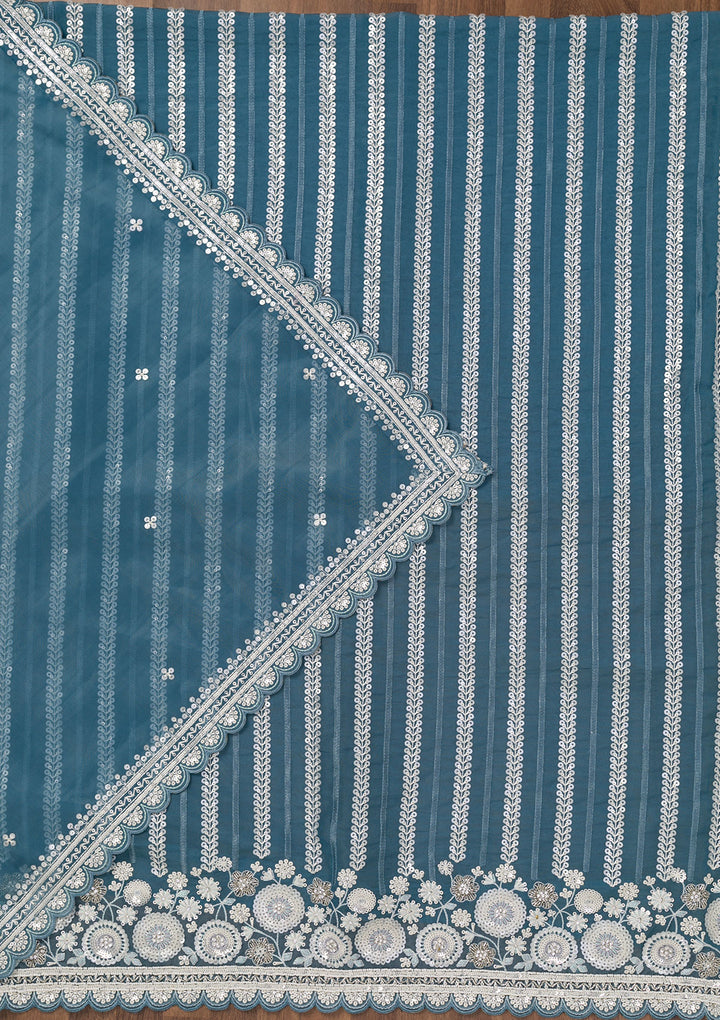 Blue Threadwork Tissue Unstitched Salwar Suit