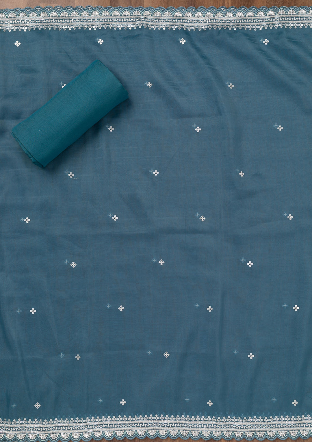 Blue Threadwork Tissue Unstitched Salwar Suit