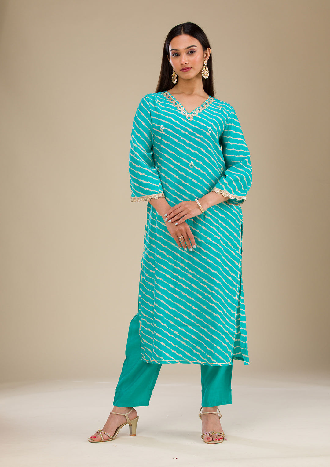 Blue Zariwork Semi Crepe Readymade Salwar Suit