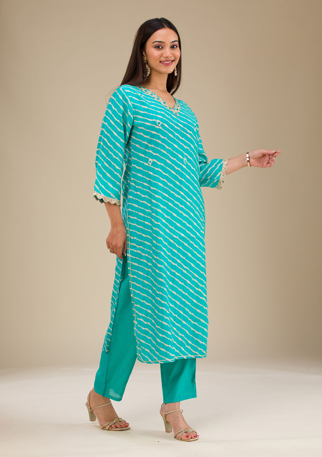 Blue Zariwork Semi Crepe Readymade Salwar Suit